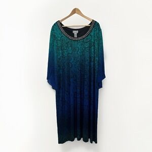 Catherines NWT Ombre Shift Dress Teal Navy 4X Studded Party‎ Graduation Wedding